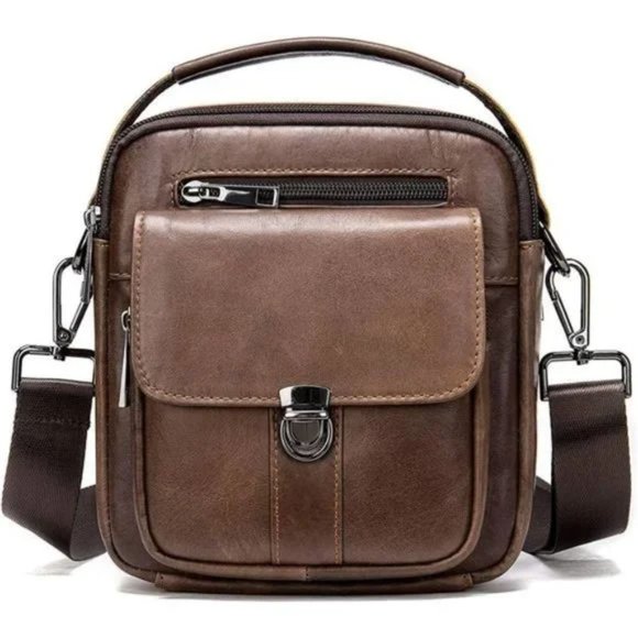 New 𝅺Mini Genuine Leather Messenger Bag Coffee - Picture 1 of 8